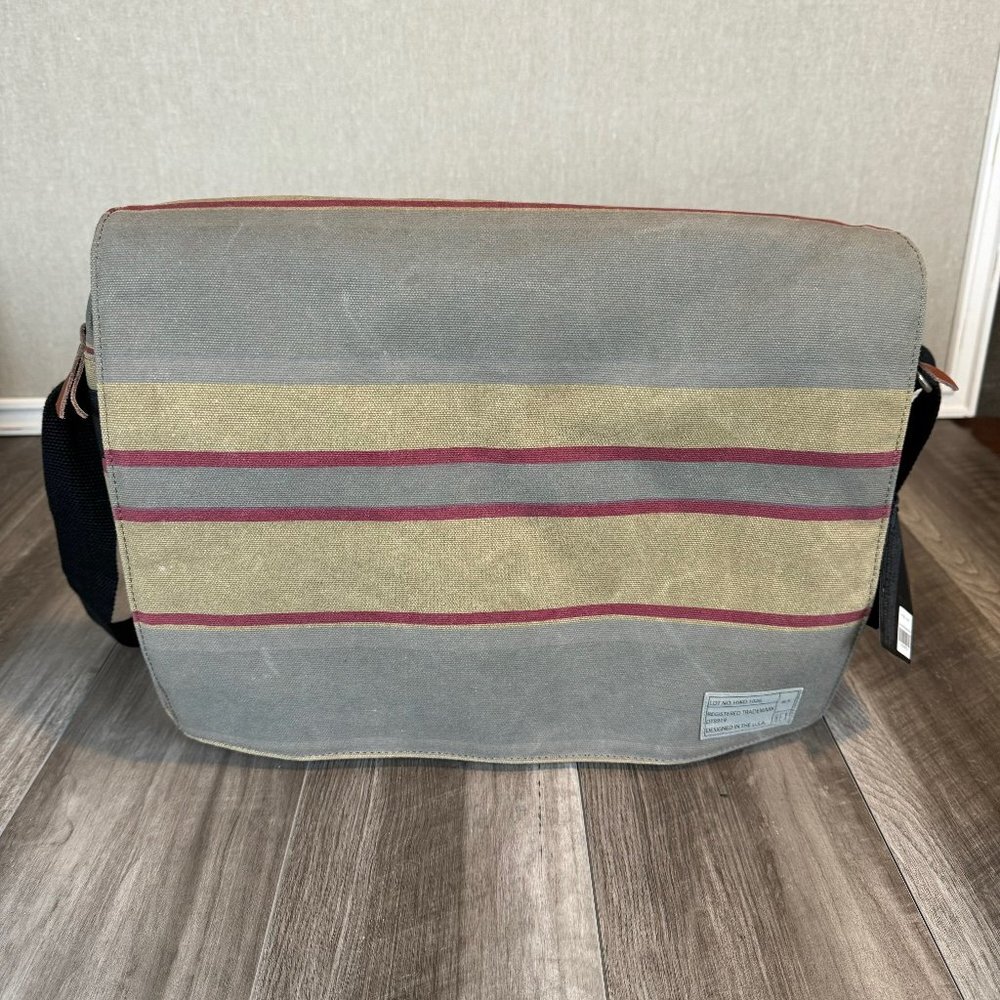 Canvas Messenger Bag in Gray with Red Stripes